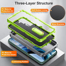 For Samsung Galaxy S22 5G 3 in 1 Rugged Holder Phone Case(Grey+Green)