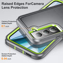 For Samsung Galaxy S22 5G 3 in 1 Rugged Holder Phone Case(Grey+Green)