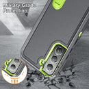 For Samsung Galaxy S22 5G 3 in 1 Rugged Holder Phone Case(Grey+Green)