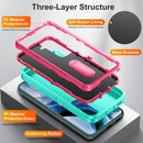 For Samsung Galaxy S22 5G 3 in 1 Rugged Holder Phone Case(Blue+Pink)