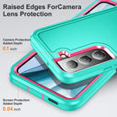 For Samsung Galaxy S22 5G 3 in 1 Rugged Holder Phone Case(Blue+Pink)