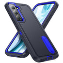 For Samsung Galaxy S22 5G 3 in 1 Rugged Holder Phone Case(Dark Blue+Sapphire Blue)