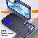 For Samsung Galaxy S22 5G 3 in 1 Rugged Holder Phone Case(Dark Blue+Sapphire Blue)