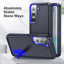 For Samsung Galaxy S22 5G 3 in 1 Rugged Holder Phone Case(Dark Blue+Sapphire Blue)