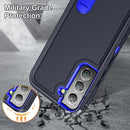 For Samsung Galaxy S22 5G 3 in 1 Rugged Holder Phone Case(Dark Blue+Sapphire Blue)