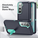 For Samsung Galaxy S22 5G 3 in 1 Rugged Holder Phone Case(Dark Blue+Light Blue)