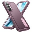 For Samsung Galaxy S22 5G 3 in 1 Rugged Holder Phone Case(Purple+Pink)