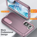 For Samsung Galaxy S22 5G 3 in 1 Rugged Holder Phone Case(Purple+Pink)