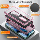 For Samsung Galaxy S22 5G 3 in 1 Rugged Holder Phone Case(Purple+Pink)