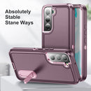 For Samsung Galaxy S22 5G 3 in 1 Rugged Holder Phone Case(Purple+Pink)