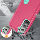 For Samsung Galaxy S22+ 5G 3 in 1 Rugged Holder Phone Case(Pink+Blue)