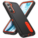 For Samsung Galaxy S22+ 5G 3 in 1 Rugged Holder Phone Case(Black+Orange)