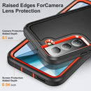 For Samsung Galaxy S22+ 5G 3 in 1 Rugged Holder Phone Case(Black+Orange)