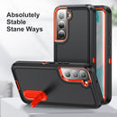 For Samsung Galaxy S22+ 5G 3 in 1 Rugged Holder Phone Case(Black+Orange)