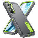 For Samsung Galaxy S22+ 5G 3 in 1 Rugged Holder Phone Case(Grey+Green)