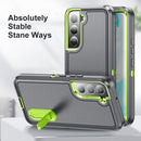 For Samsung Galaxy S22+ 5G 3 in 1 Rugged Holder Phone Case(Grey+Green)