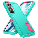 For Samsung Galaxy S22+ 5G 3 in 1 Rugged Holder Phone Case(Blue+Pink)