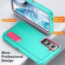 For Samsung Galaxy S22+ 5G 3 in 1 Rugged Holder Phone Case(Blue+Pink)