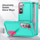 For Samsung Galaxy S22+ 5G 3 in 1 Rugged Holder Phone Case(Blue+Pink)