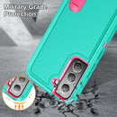 For Samsung Galaxy S22+ 5G 3 in 1 Rugged Holder Phone Case(Blue+Pink)