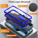 For Samsung Galaxy S22+ 5G 3 in 1 Rugged Holder Phone Case(Dark Blue+Sapphire Blue)