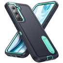 For Samsung Galaxy S22+ 5G 3 in 1 Rugged Holder Phone Case(Dark Blue+Light Blue)