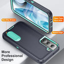 For Samsung Galaxy S22+ 5G 3 in 1 Rugged Holder Phone Case(Dark Blue+Light Blue)