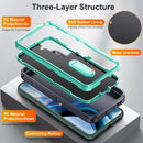 For Samsung Galaxy S22+ 5G 3 in 1 Rugged Holder Phone Case(Dark Blue+Light Blue)