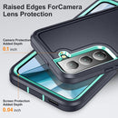 For Samsung Galaxy S22+ 5G 3 in 1 Rugged Holder Phone Case(Dark Blue+Light Blue)