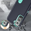 For Samsung Galaxy S22+ 5G 3 in 1 Rugged Holder Phone Case(Dark Blue+Light Blue)