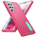 For Samsung Galaxy S22 Ultra 5G 3 in 1 Rugged Holder Phone Case(Pink+Blue)