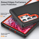 For Samsung Galaxy S22 Ultra 5G 3 in 1 Rugged Holder Phone Case(Black+Orange)