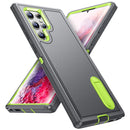 For Samsung Galaxy S22 Ultra 5G 3 in 1 Rugged Holder Phone Case(Grey+Green)