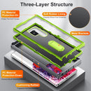 For Samsung Galaxy S22 Ultra 5G 3 in 1 Rugged Holder Phone Case(Grey+Green)