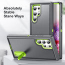 For Samsung Galaxy S22 Ultra 5G 3 in 1 Rugged Holder Phone Case(Grey+Green)