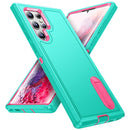 For Samsung Galaxy S22 Ultra 5G 3 in 1 Rugged Holder Phone Case(Blue+Pink)