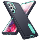 For Samsung Galaxy S22 Ultra 5G 3 in 1 Rugged Holder Phone Case(Dark Blue+Light Blue)
