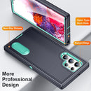 For Samsung Galaxy S22 Ultra 5G 3 in 1 Rugged Holder Phone Case(Dark Blue+Light Blue)