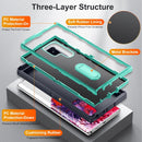 For Samsung Galaxy S22 Ultra 5G 3 in 1 Rugged Holder Phone Case(Dark Blue+Light Blue)
