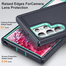 For Samsung Galaxy S22 Ultra 5G 3 in 1 Rugged Holder Phone Case(Dark Blue+Light Blue)