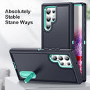 For Samsung Galaxy S22 Ultra 5G 3 in 1 Rugged Holder Phone Case(Dark Blue+Light Blue)