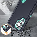 For Samsung Galaxy S22 Ultra 5G 3 in 1 Rugged Holder Phone Case(Dark Blue+Light Blue)