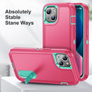 3 in 1 Rugged Holder Phone Case For iPhone 13(Pink + Blue)