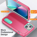 3 in 1 Rugged Holder Phone Case For iPhone 13(Pink + Blue)