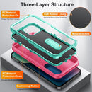 3 in 1 Rugged Holder Phone Case For iPhone 13(Pink + Blue)