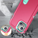 3 in 1 Rugged Holder Phone Case For iPhone 13(Pink + Blue)