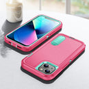 3 in 1 Rugged Holder Phone Case For iPhone 13(Pink + Blue)