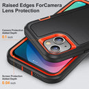 3 in 1 Rugged Holder Phone Case For iPhone 13(Black + Orange)