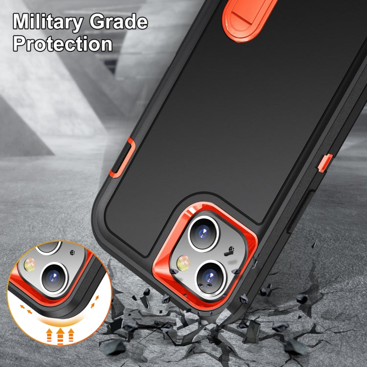 3 in 1 Rugged Holder Phone Case For iPhone 13(Black + Orange)