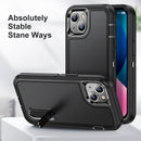 3 in 1 Rugged Holder Phone Case For iPhone 13(Black + Black)